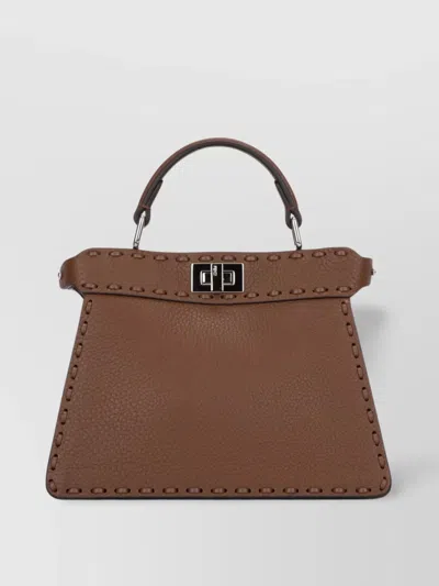 Fendi Mini Stitched Top Handle Shoulder Bag In Brown