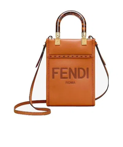 Fendi Mini Sunshine Shopper Bag In Brown