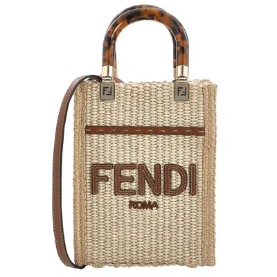 Fendi Mini Sunshine Shopper Raffia Beige