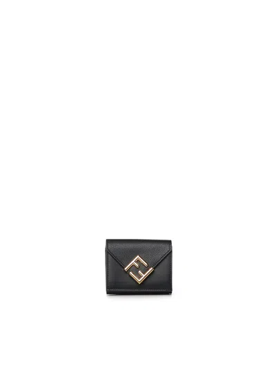 Fendi Mini Tri-fold Wallet With Ff Diamonds In Leather In Black