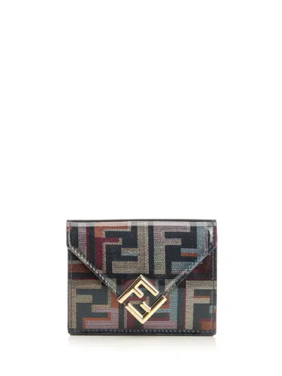 Fendi Mini Trifold Tessuto Lame F Wallets Blue
