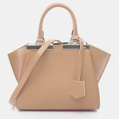 Pre-owned Fendi Mini Troisours Handbag Leather Light Brown 2way