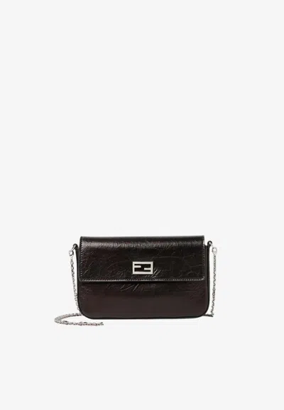 Fendi Mini Tube Clutch Bag In Crackled Leather In Black