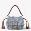 Fendi Minibag Mamma Baguette In Jacquard Ff Denim Effect Blue Women