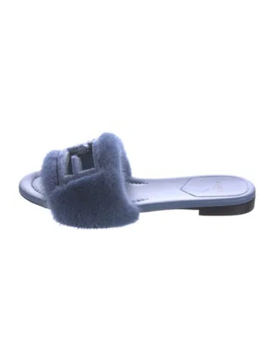 Pre-owned Fendi Mink Cutout Accent Slides In Blue