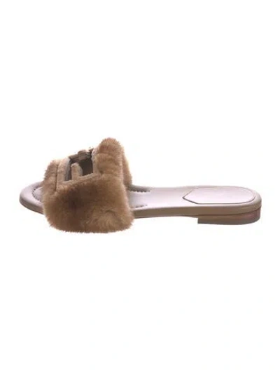 Pre-owned Fendi Mink Cutout Accent Slides In Brown