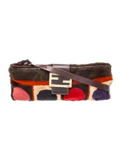 Pre-owned Fendi Mink Fur Baguette Pochette In Brown