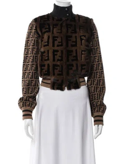 Pre-owned Fendi Mink Graphic Print Jacket In Brown