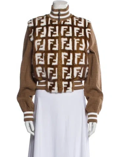Pre-owned Fendi Mink Printed Fur Jacket W/ Tags In Brown