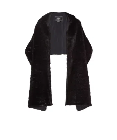 Fendi Mink Travel Scarf In Black
