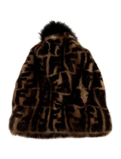 Pre-owned Fendi Mink Zucca Beanie In Brown