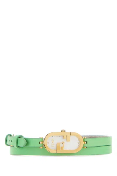 Fendi Mint Green Leather O Lock Vertical Watch