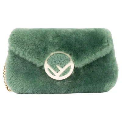 Pre-owned Fendi Mint Green Shearling Logo Belt Bag / Shoulder Bag