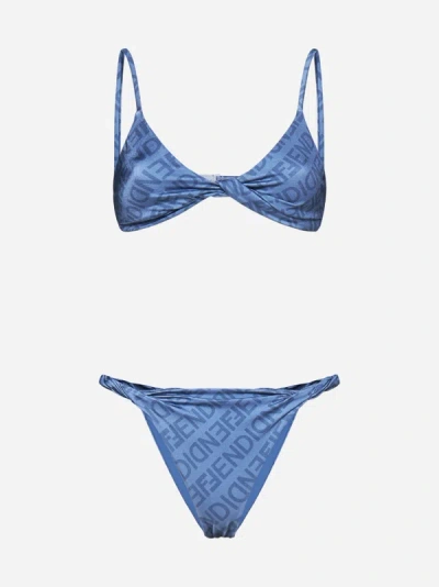 Fendi Mirror Print Bikini In Blue