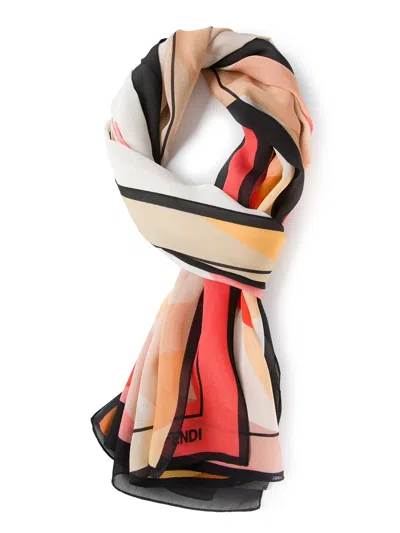 Fendi Mirrored Logo Printed Scarf In Multi