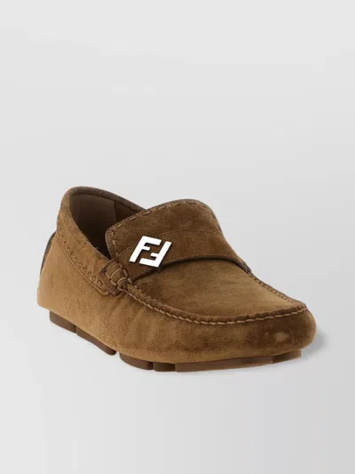 Fendi Moc Toe Suede Loafers With Rubber Sole