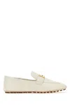 Fendi Hardware Square Toe Studded Sole Loafers In White