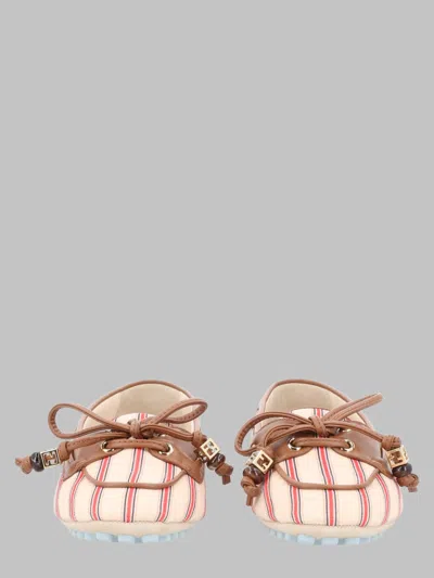 Fendi Mocassino In Canvas Ff E Pelle In Pink