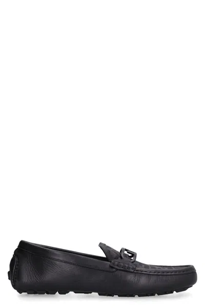 Fendi Logo-print Leather Loafers In Black