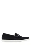 Fendi Midnight Suede O Lock Light Loafers In Blue