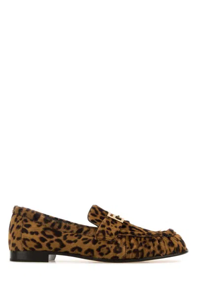 Fendi Printed Calf Hair Baguette Loafers In Animal Print