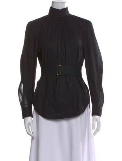Pre-owned Fendi Mock Neck Long Sleeve Blouse In Black