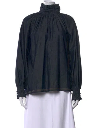 Pre-owned Fendi Mock Neck Long Sleeve Blouse In Blue