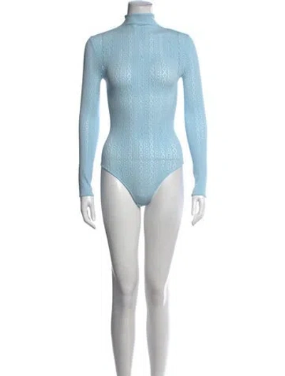Pre-owned Fendi Mock Neck Long Sleeve Bodysuit In Blue