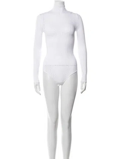 Pre-owned Fendi Mock Neck Long Sleeve Bodysuit W/ Tags In Neutrals
