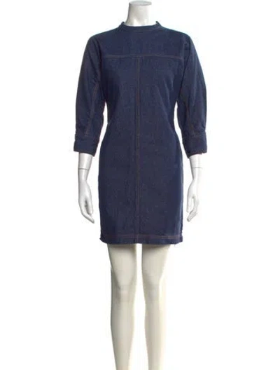 Pre-owned Fendi Mock Neck Mini Dress In Blue