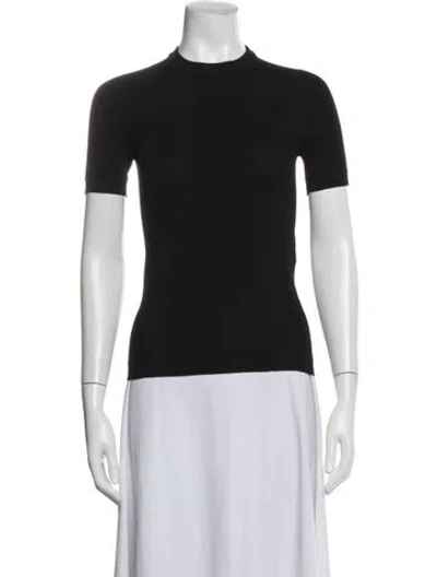 Pre-owned Fendi Mock Neck Short Sleeve Top In Black