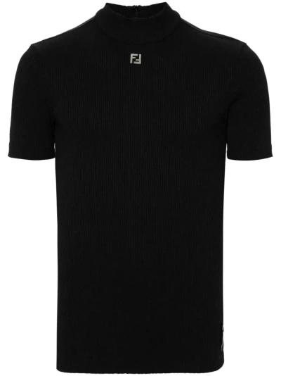 Fendi Mock-neck T-shirt In Black  