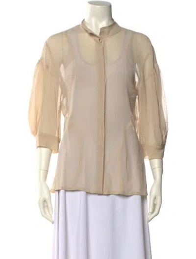 Pre-owned Fendi Mock Neck Three-quarter Sleeve Blouse In Brown