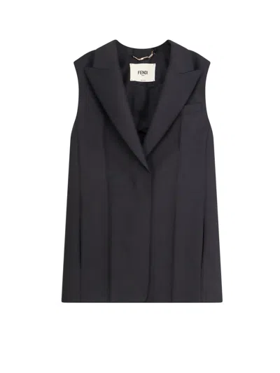 Fendi Mohair Blend Waistcoat With Back Ff Embroidered Logo In Black