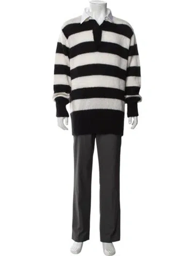 Pre-owned Fendi Mohair Striped Polo Sweater In Black