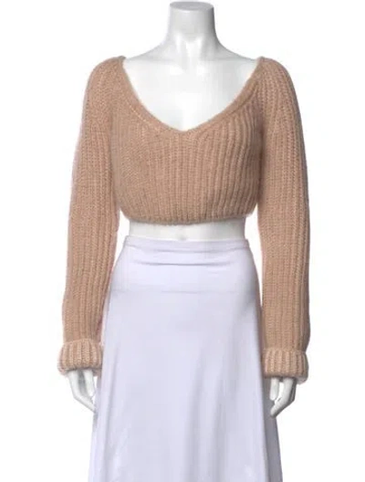 Pre-owned Fendi Mohair V-neck Sweater In Neutrals