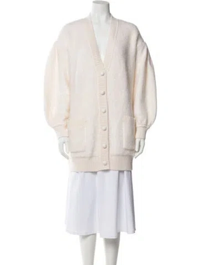 Pre-owned Fendi Mohair V-neck Sweater In White