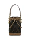 Fendi Women Mini Mon Tresor Ff Jacquard Fabric And Leather Bucket Bag In Brown