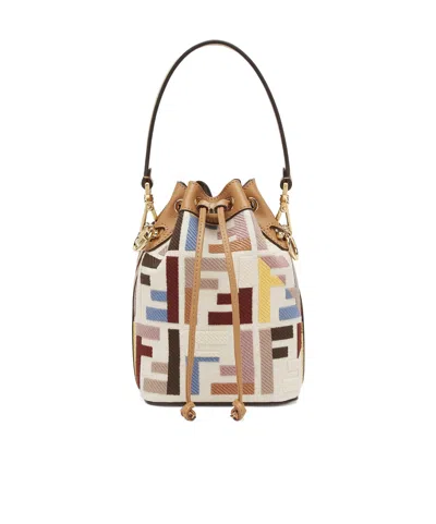 FENDI MULTICOLOR CANVAS MINI-BAG WITH FF EMBROIDERY