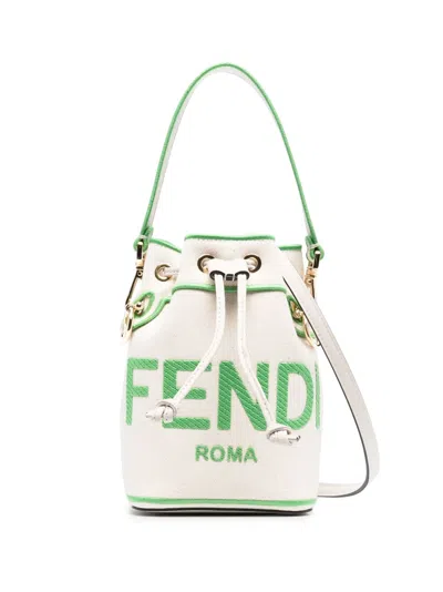 Fendi Mon Tresor Canvas Bucket Bag In Neutral