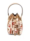 Fendi Mon Tresor Canvas Bucket Bag With Ff Embroidery In Nude