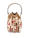 Fendi Women Mon Tresor Ff Jacquard Fabric And Leather Bucket Bag In Sand