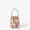 Fendi Women Mon Tresor Ff Jacquard Fabric And Leather Bucket Bag In Sand