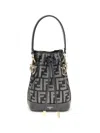 Fendi Women Mini Denim Effect Ff Jacquard Mon Tresor Bucket Bag In Gray