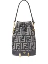 Fendi Women Mini Denim Effect Ff Jacquard Mon Tresor Bucket Bag In Multi