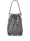 Fendi Mon Tresor Denim-effect Ff Jacquard Mini Bucket Bags In Black