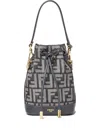 Fendi Mon Tresor Denim-effect Ff Jacquard Mini Bucket Bags In Blue