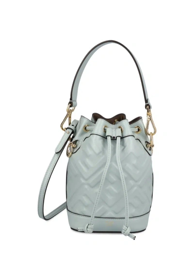 Fendi Mon Tresor Ff Embossed Drawstring Bucket Bag In Blue