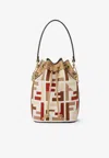 Fendi Mon Tresor Canvas Bucket Bag With Ff Embroidery In Multi