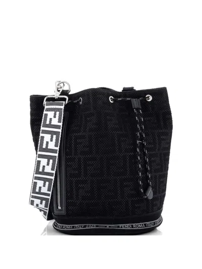 Pre-owned Fendi Mon Tresor Holdall Zucca Canvas Small Bucket Bag In Black